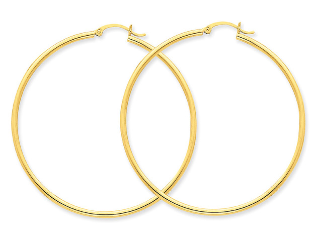 Large Hoop Earrings in 14K Yellow Gold 2 Inch (2.00 mm)