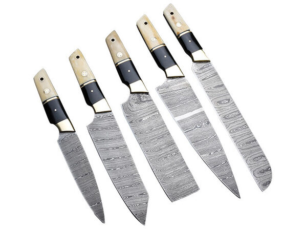 5 Piece Damascus Chef Knife Set With Black Buffalo Horn Bone Scales Stacksocial