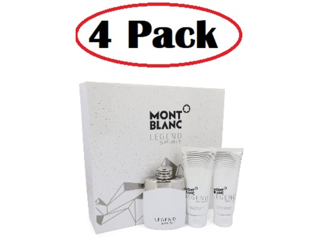 4 Pack of Montblanc Legend Spirit by Mont Blanc Gift Set -- 3.3 oz Eau De Toilette Spray + 3.3 oz After Shave Balm + 3.3 oz Shower Gel