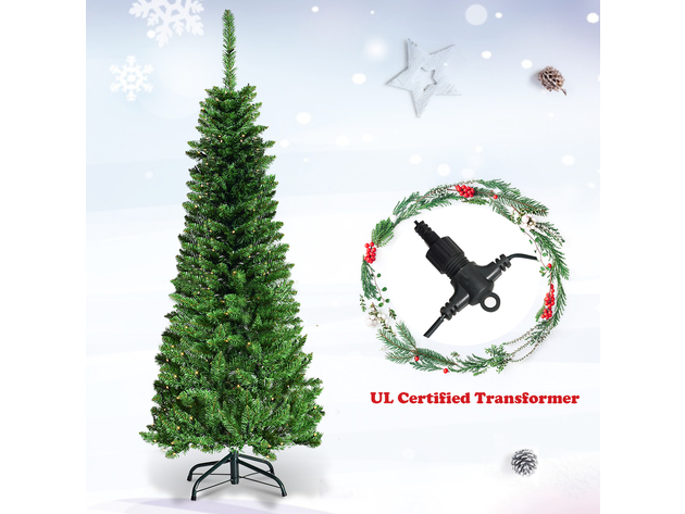 4.5 Foot Pre-Lit Hinged Pencil Christmas Tree 150 White Lights