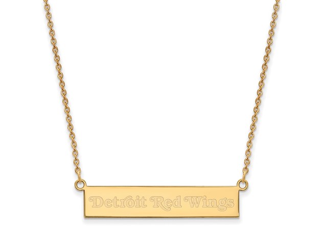 SS 14k Yellow Gold Plated NHL Detroit Red Wings SM Bar Necklace, 18 In