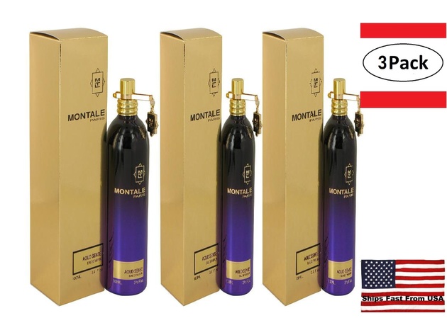 3 Pack Montale Aoud Sense by Montale Eau De Parfum Spray (Unisex) 3.4 oz for Women