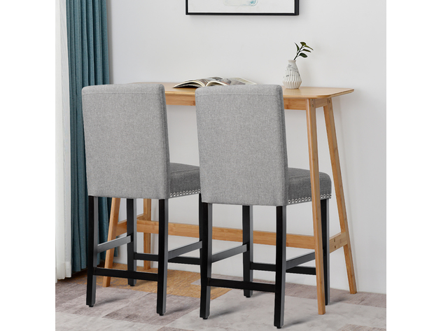 Costway Set of 2 25'' Kitchen Breakfast Chairs Nailhead Bar Stools - Gray