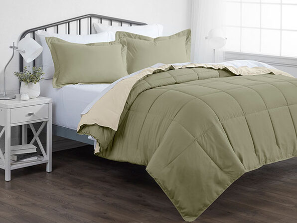 Down Alternative Reversible Comforter Set Sage Ivory King Cal King Stacksocial