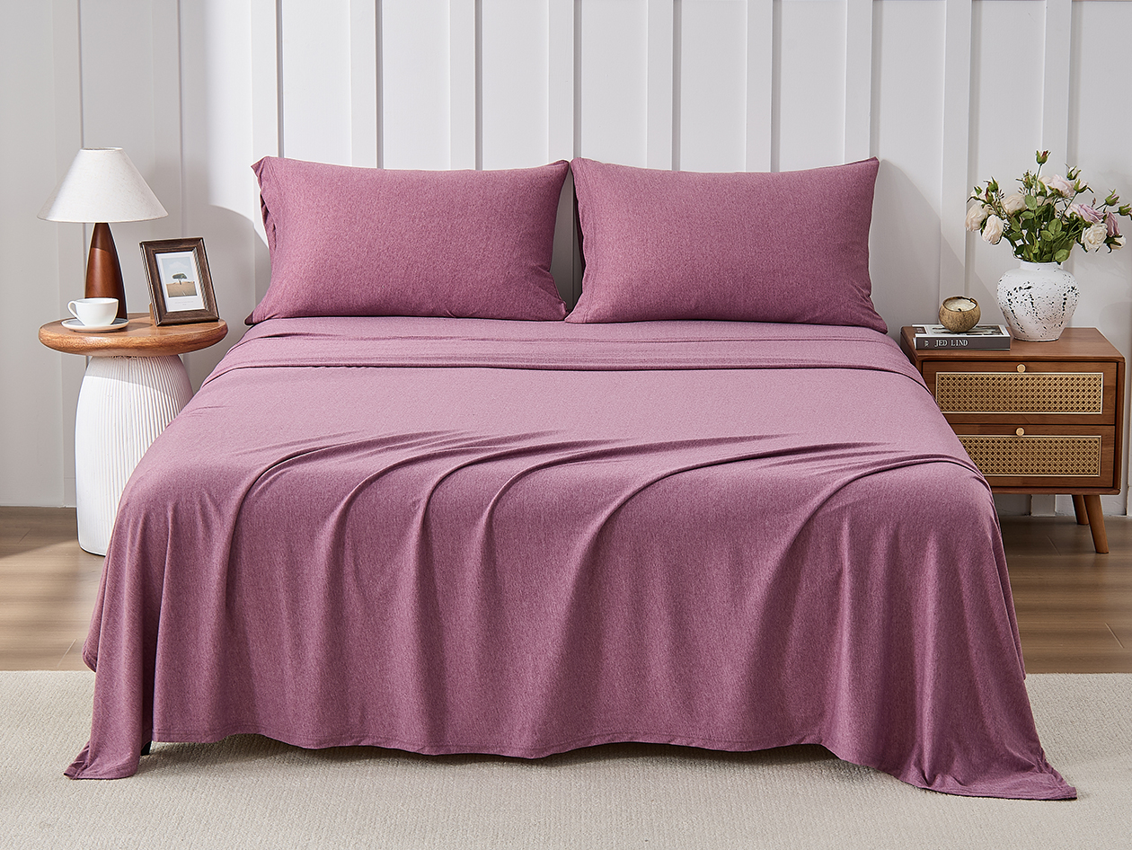 Kathy Ireland 4 Piece Heathered Jersey Knit Cotton Sheet Set (Queen/Rose)