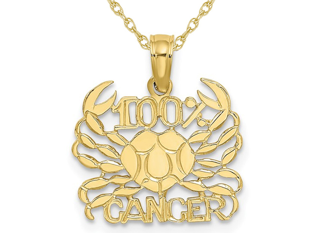 10K Yellow Gold 100% CANCER Charm Astrology Pendant Necklace with Chain