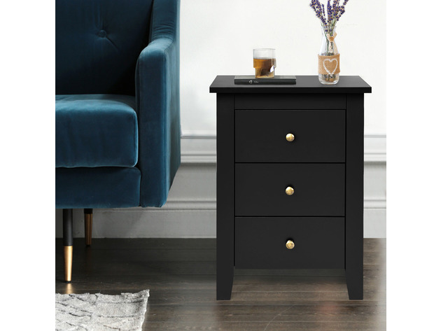 Costway Nightstand End Beside Sofa Table Cabinet w/ 3 Drawers Bedroom Furniture - Black