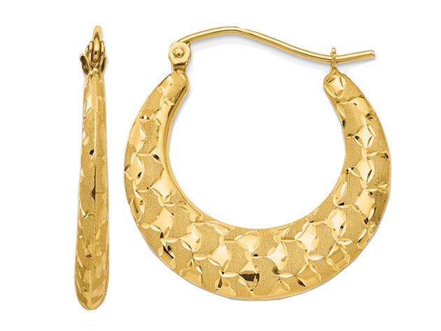 14K Yellow Gold Laser-Cut Fancy Patterned Hoop Earrings (3.00mm 1 Inch) for $239