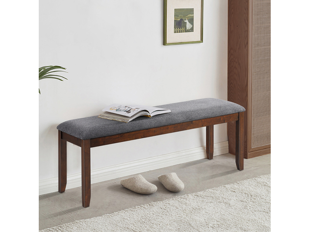 Costway Dining Bench Upholstered Entryway Bench Footstool Kitchen w/ Wood Legs - Grey, Brown