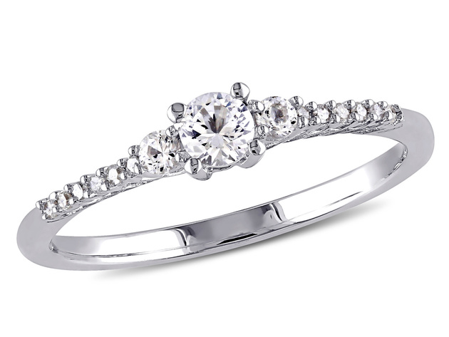 Created White Sapphire 1/3 Carat (ctw) Ring with Diamonds in Sterling Silver - 9