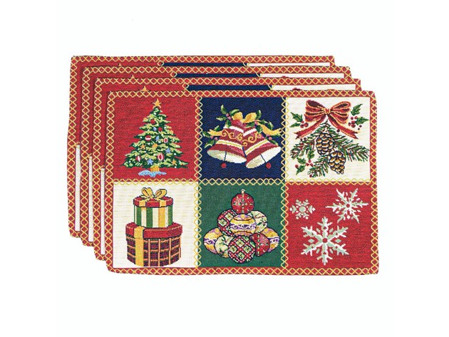 Homvare Table Placemats, Holiday Dinner, Parties, Home Décor, Woven Tapestry 13”X19”-Set of 4 - Green