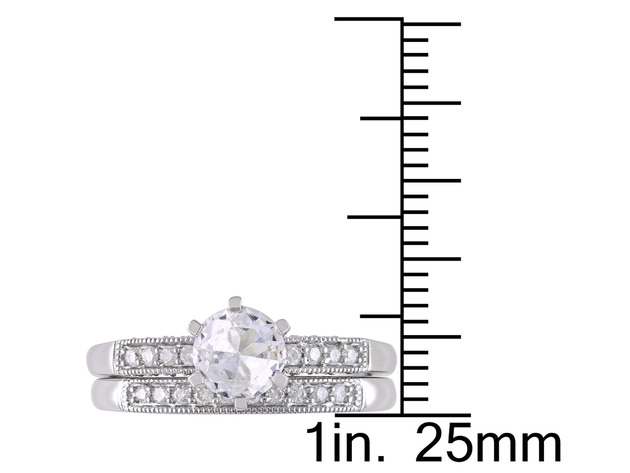 Created White Sapphire 1.0 Carat (ctw) with Diamond 1/3 Carat (ctw) Bridal Wedding Set Engagement Ring 10K White Gold - 5