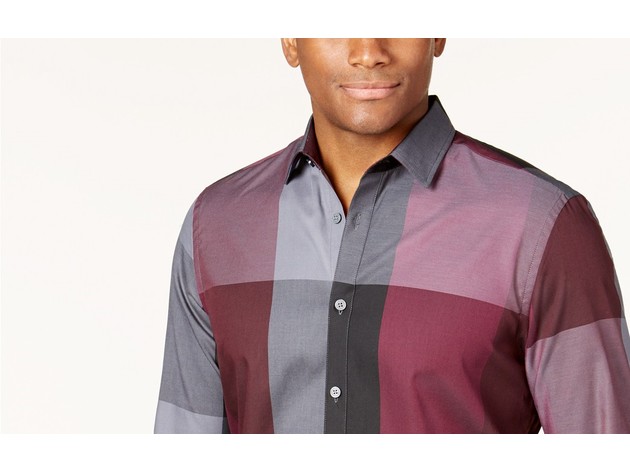 Alfani Men's Plaid Long-Sleeve Shirt Classic Fit Red Size Large