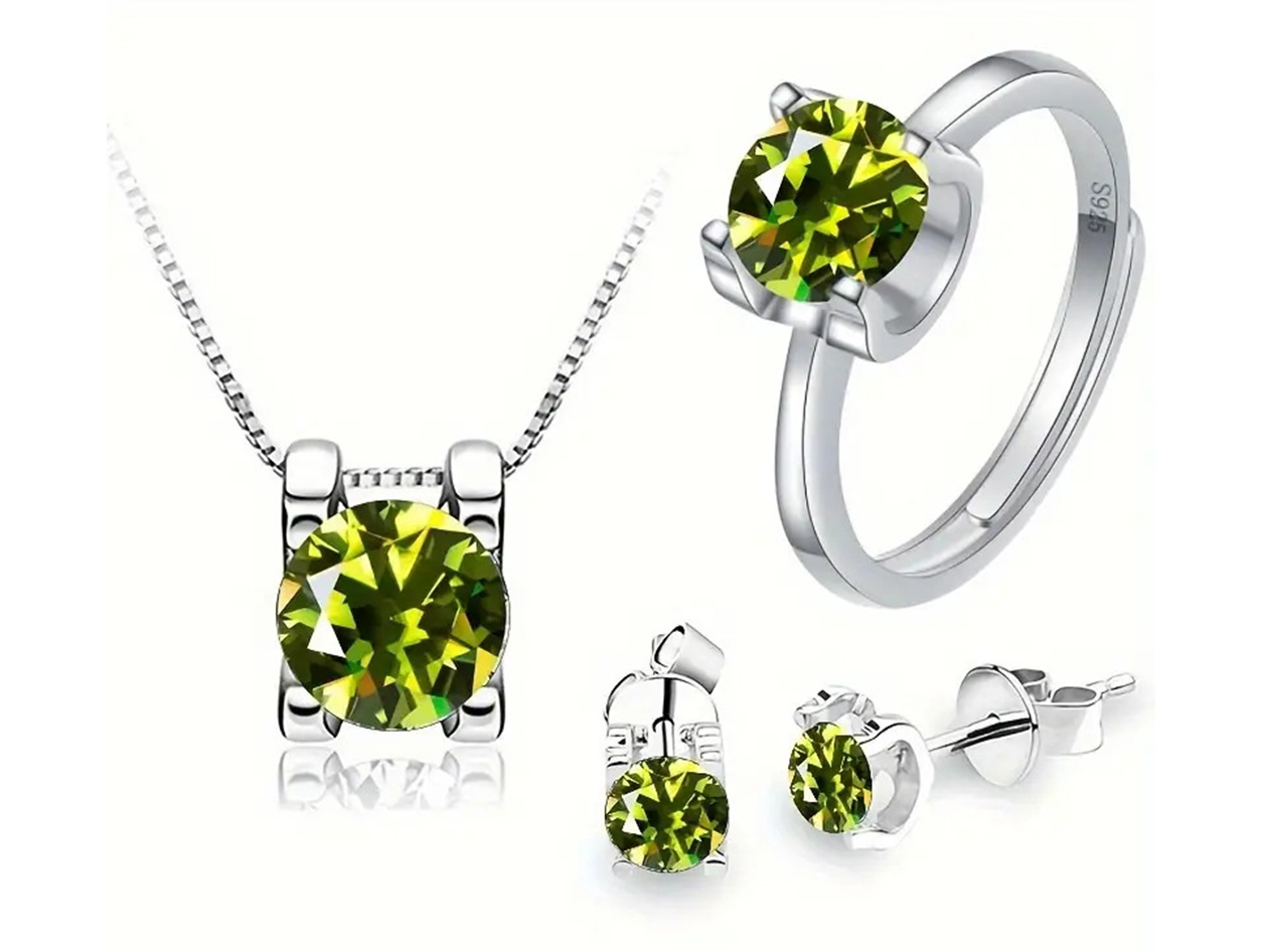 4-Piece Minimalist Moissanite Jewelry Gift Set with Adjustable Ring (Yellow Green)