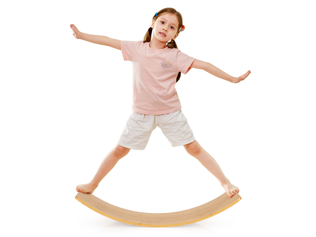 Babyjoy Wooden Wobble Balance Board 35.5" Rocker Yoga Curvy Board Toy Kids Adult - Natural