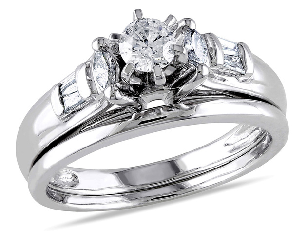 Diamond Engagement Ring & Wedding Band 1/2 Carat (ctw) Bridal Set in 14K White Gold - 7