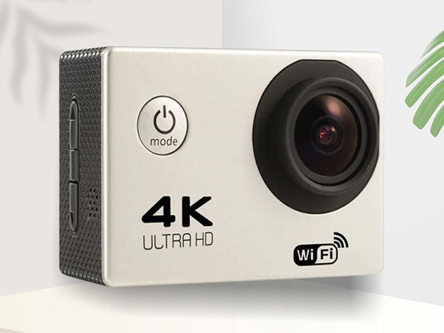 4K Action Camera with 8GB Memory Card & Waterproof Case (Gray)