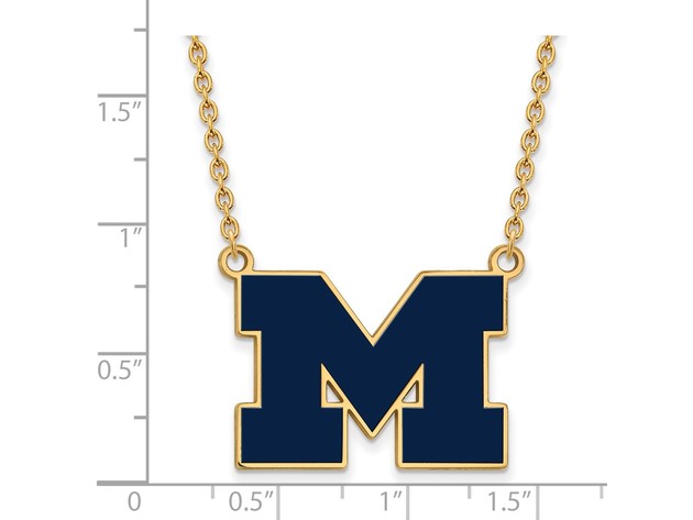 14k Gold Plated Silver U of Michigan Lg Enameled Pendant Necklace