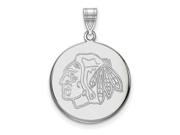 14k White Gold NHL Chicago Blackhawks Large Disc Pendant