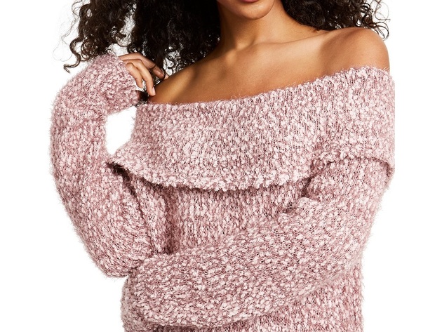 Freshman Juniors' Off-The-Shoulder Fuzzy Sweater Pink Size Large