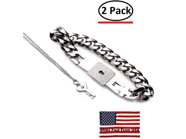 ( 2 Pack ) Chained Locking Bracelet and Key Necklace