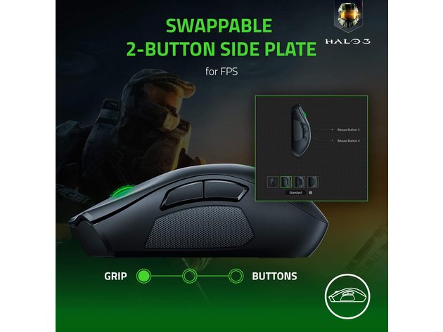Razer Naga Pro Wireless Gaming Mouse: Interchangeable Side Plate w/ 2, 6, 12 Button Configurations - Focus+ 20K DPI Optical Sensor - Fastest Gaming Mouse Switch - Chroma RGB Lighting - Certified Refurbished Brown Box