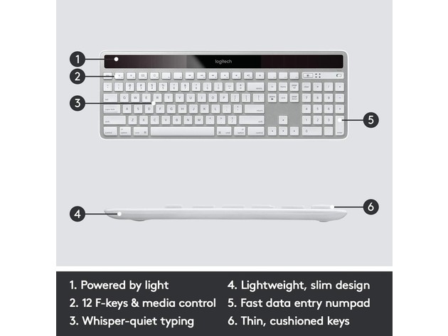 Logitech K750 Wireless Solar Keyboard for Mac Solar Recharging, Mac-Friendly Keyboard, 2.4GHz Wireless - Silver (Open Box)