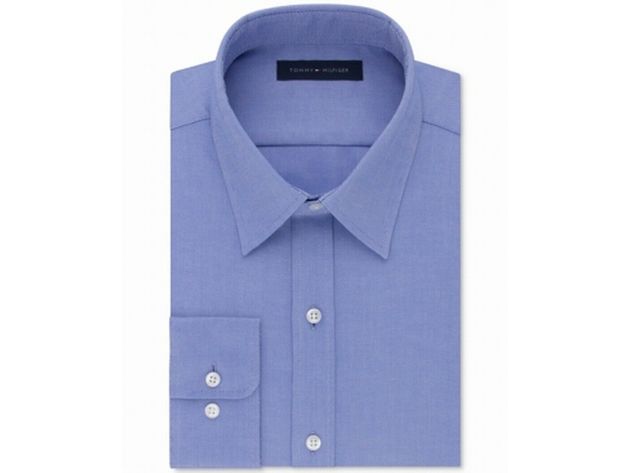 Tommy Hilfiger Men's Athletic Fit Performance Stretch Th Flex Collar Dress Shirt Blue Size 15-32-33