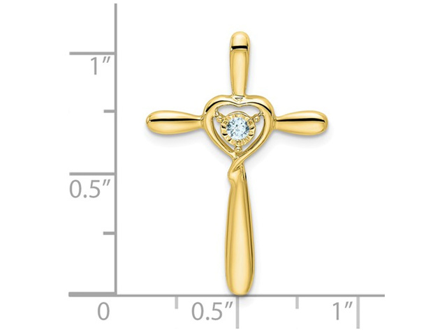 1/20 Carat (ctw) Natural Aquamarine Cross Pendant Necklace in 10K Yellow Gold with Chain