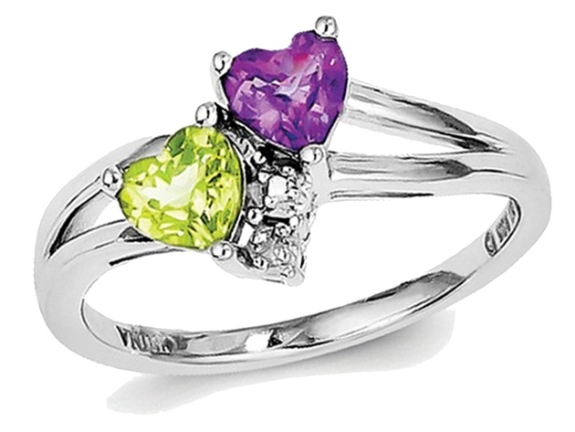 Natural Amethyst and Peridot Heart Ring 7/10 Carat (ctw) in Sterling Silver - 9