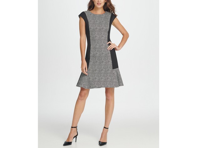 DKNY Women's Colorblock Millenium Flounce Shift Dress Black Size 2