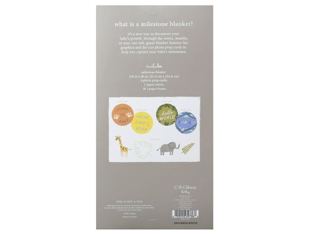 CR Gibson Milestone 100% Cotton Soft Gauze Blanket with Fun Graphics and Die-Cut Photo Prop Cards, Document Your Baby's Growth Through, Rich