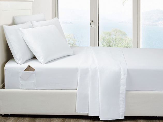 6-Piece White Ultra-Soft Bed Sheet Set With Side Pockets (King)