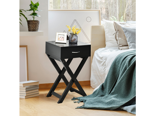Costway Nightstand x-Shape Drawer Accent Side End Table Modern Home Furniture - Black