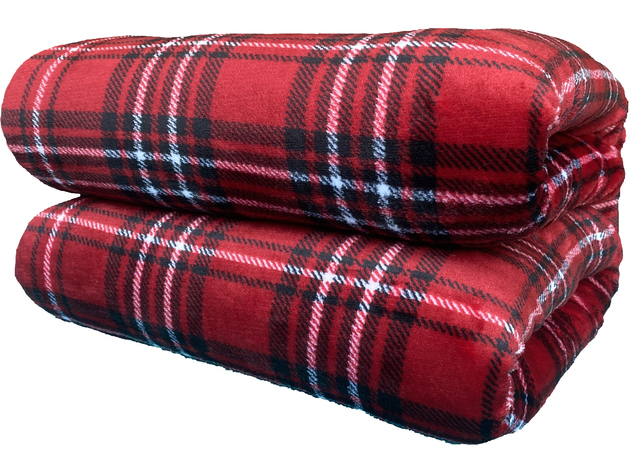 Spyder Sherpa Lined Flannel Ultra Plush Bed Blanket Interwoven Strength - King 90"x102" Red+Black