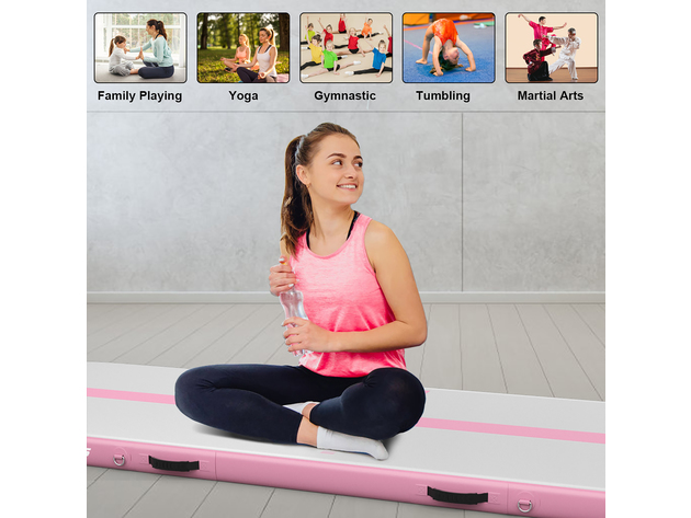 Goplus 13FT Air Track Inflatable Gymnastics Tumbling Mat w/ Pump Indoor Outdoor Pink Grey + Pink