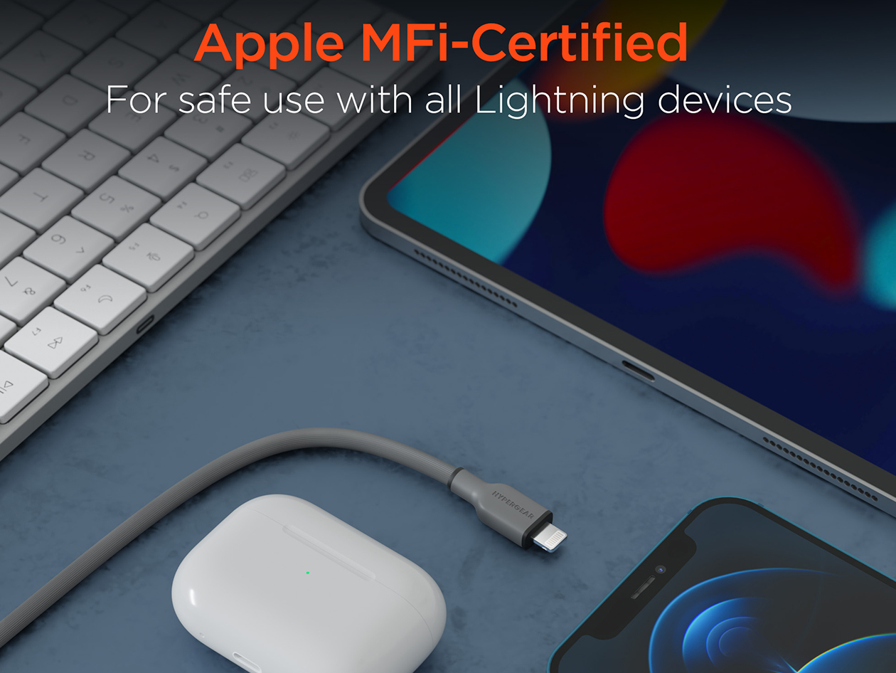 Flexi Pro MFi-Certified USB-C to Lightning Soft-Touch Silicone Cable (10ft/Gray)