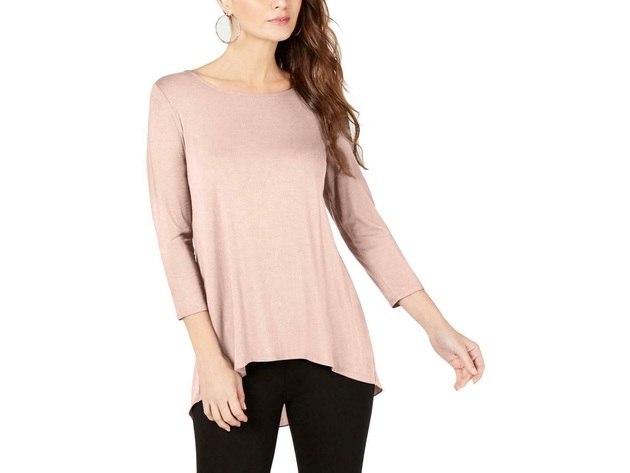 Alfani Women's Mixed Media Basic T-Shirt Silver Peony Size Large
