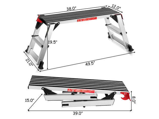 Goplus 330lbs Aluminum Step Stool Folding Bench Work Platform Non-slip Drywall Ladder - Silver