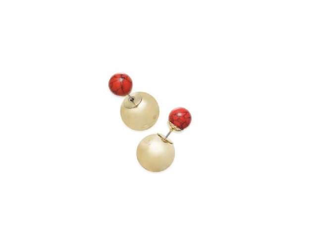 Inspired Life Metallic Ball and Stone Bead Front and Back Earrings Red