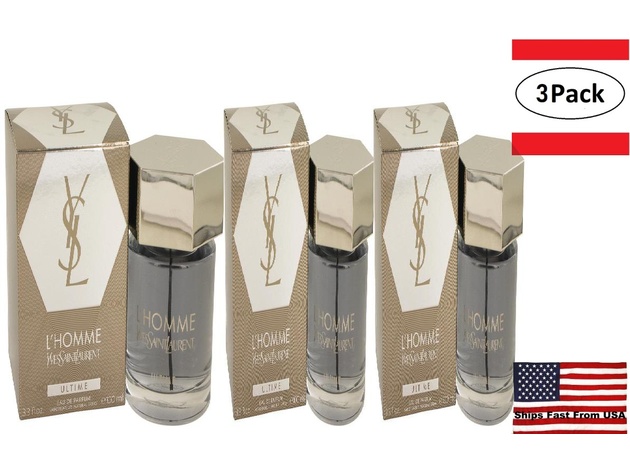 3 Pack L'homme Ultime by Yves Saint Laurent Eau De Parfum Spray 3.4 oz for Men