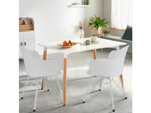 Costway Set of 2 Dining Chair Modern Petal-Shape Plastic Seat Metal Frame - White