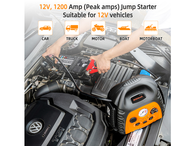 Ironmax 22000mAH Jump Starter Portable Power Station Air Compressor w/ LED Light - Black/Orange