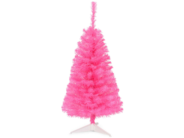 3 Foot Premium Mini Artificial Christmas Tree Pink w/ Plastic Stand