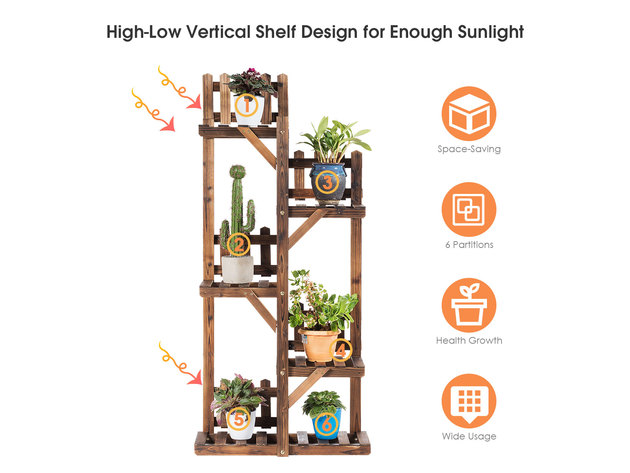 5-Tier Flower Rack Wood Plant Stand 6 Pots Display Shelf Multifunctional Rack