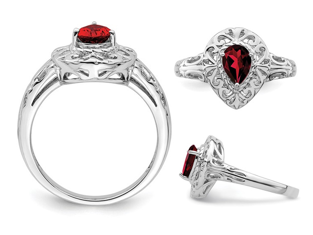 3/4 Carat (ctw) Teardrop Garnet Ring in Sterling Silver - 8