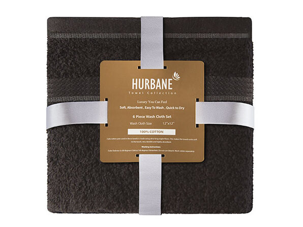 Hurbane Home 6 Piece Washcloth Set Gray - Product Image