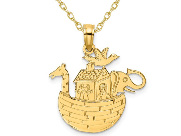 14K Yellow Gold Noahs Ark Charm Pendant Necklace with Chain