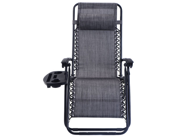 Costway 2 Piece Folding Zero Gravity Reclining Lounge Chairs Beach Patio W/Utility Tray Gray