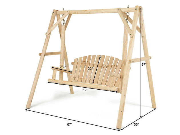 Costway A-Frame Wooden Porch Swing Outdoor garden rural Torched Log Curved Back Bench 